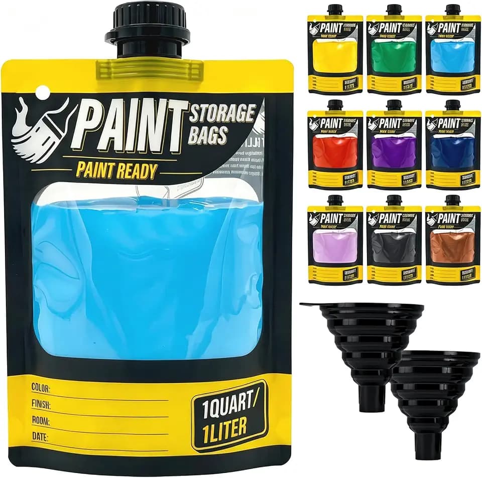 10 Pack 1L Airtight Paint Storage Bags, Reusable Leakproof Stop Loss Containers with Funnel & Extra Caps