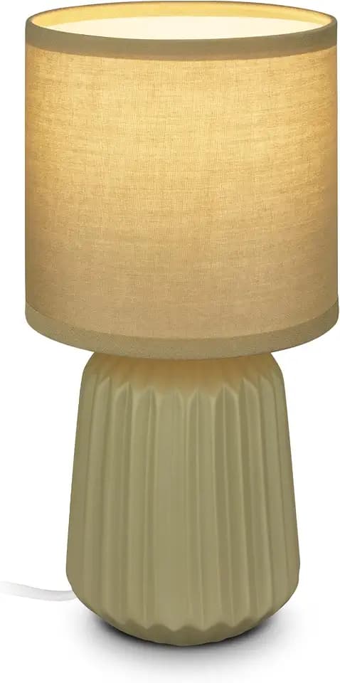 BRILONER - Nachttischlampe Keramikfuß Kabelschalter Grün 13x27 cm
