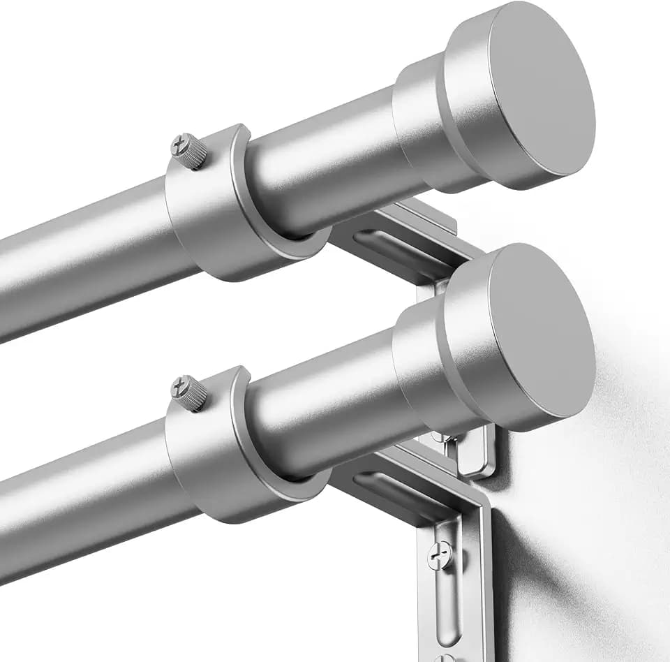 YaFex Curtain Rods 2 Pack 32-144 Inch, Heavy Duty 1 Inch Curtain Rod, Silver Extra Long Adjustable Window Treatment Rods, Modern Design, Easy Installation