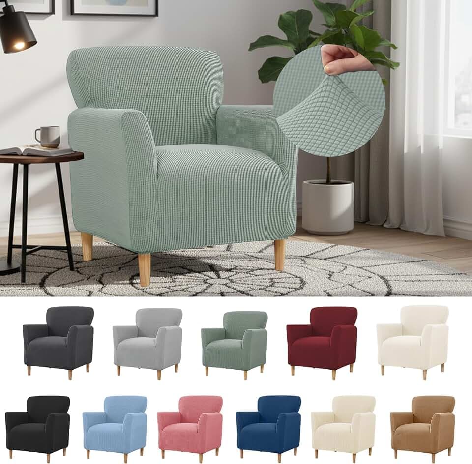 Stretch-Sesselbezug mit Armlehnen, Elastischer Strick Spannbezug für Sessel Polsterstühle, Sesselschoner für Wohnzimmer, Büro, Abdeckung zum Schutz vor Flecken, Haaren Verschleiß (Grün)