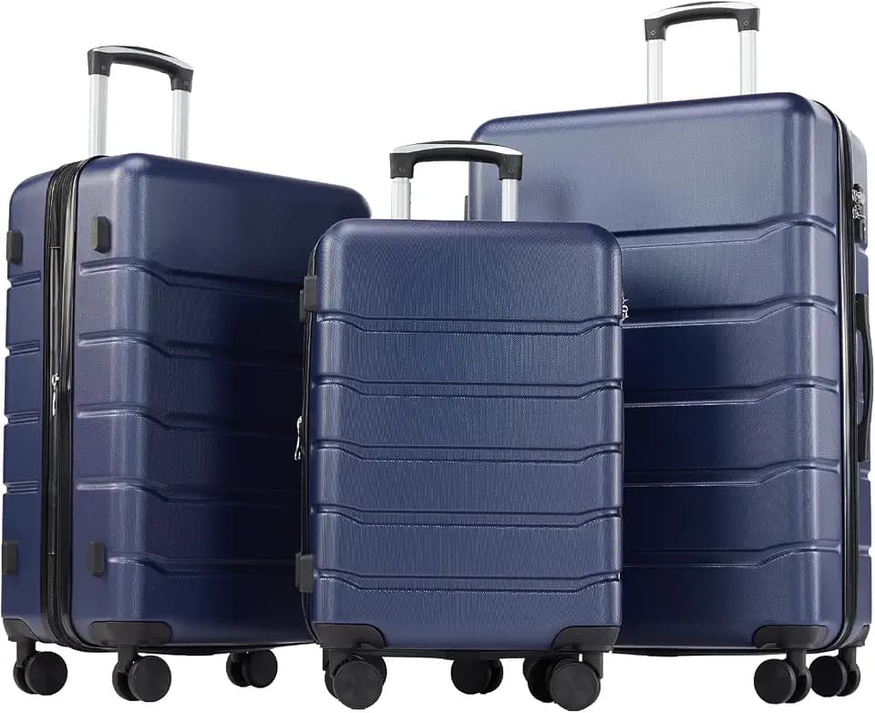 OLIXIS 3-Piece Luggage Set, Carry On Suitcases with Spinner Wheels, Expandable Travel Luggage with TSA Approved Lock & ABS Hard Shell, Blue, 20/24/28 Inch