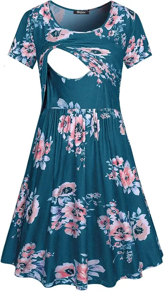 Quinee Nursing Dress for Breastfeeding Maternity Summer Dress Short Sleeve