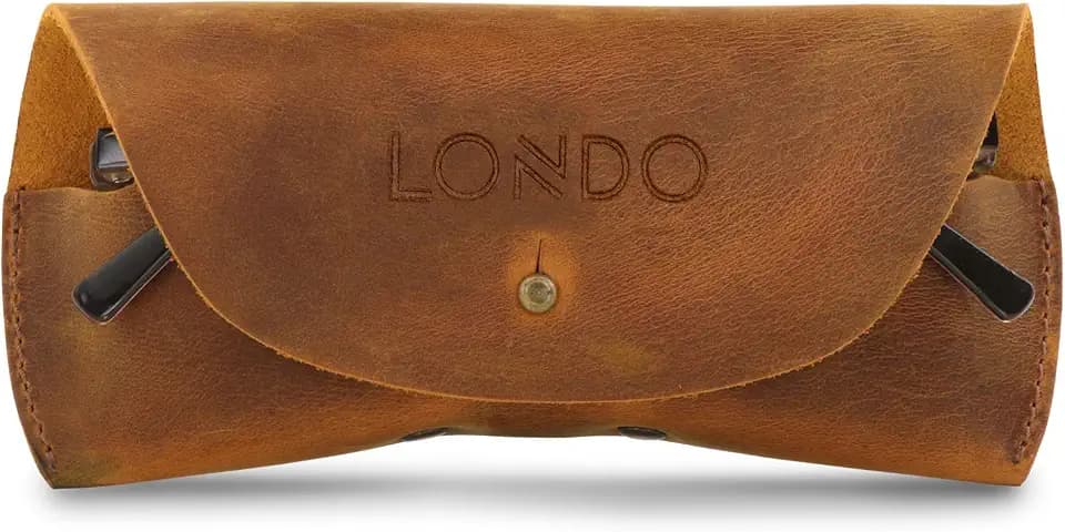 LONDO Genuine Leather Eyeglass Case with Button Closure
