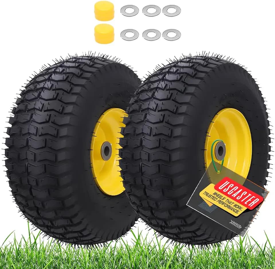 15x6.00-6nhs Lawn Mower Tires Tubeless (2 Pack),Replacement Riding Lawn Mower Front Tires,Compatible withRiding Mowers and Lawn Tractor, 3" Centered Hub and 3/4" Bushings（Yellow)
