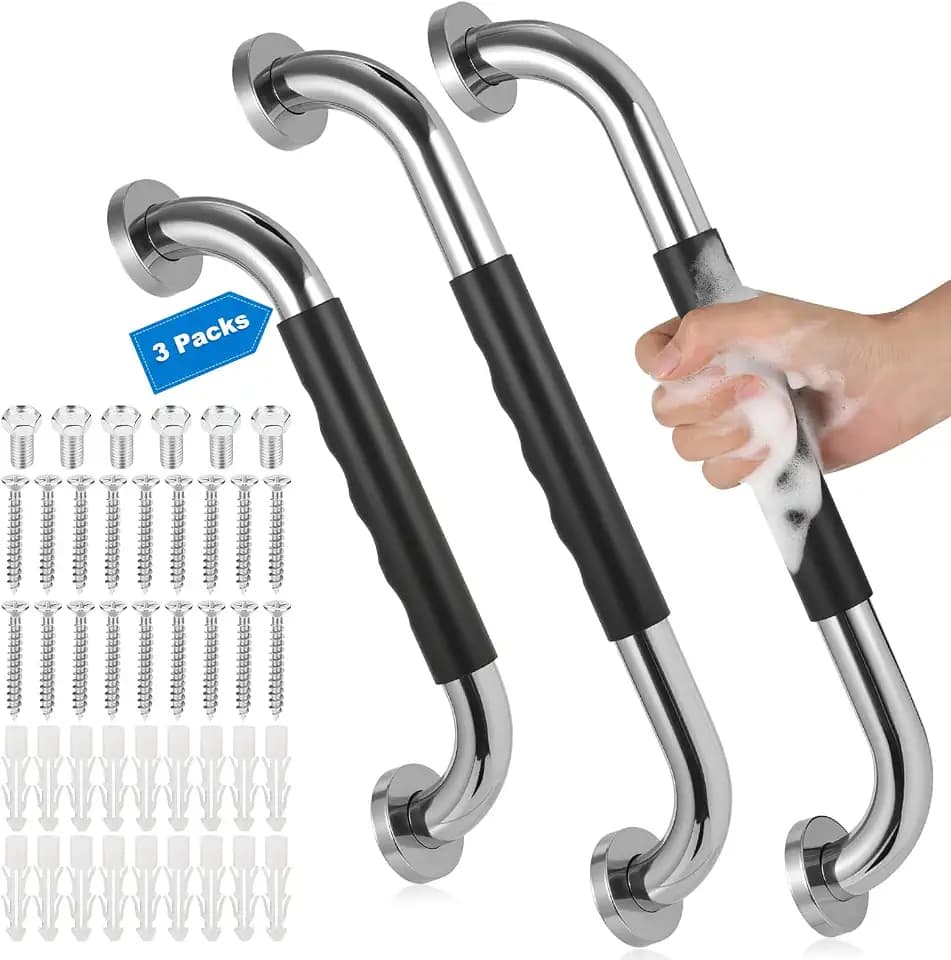 3 Pack Grab Bars for Bathtubs and Showers, 16-Inch and 12-Inch Anti-Slip Bathroom Shower Grab Bars for Seniors Wall, Safety Handicap Grab Bars Stainless Steel,Shower Handle for Elderly, Wall