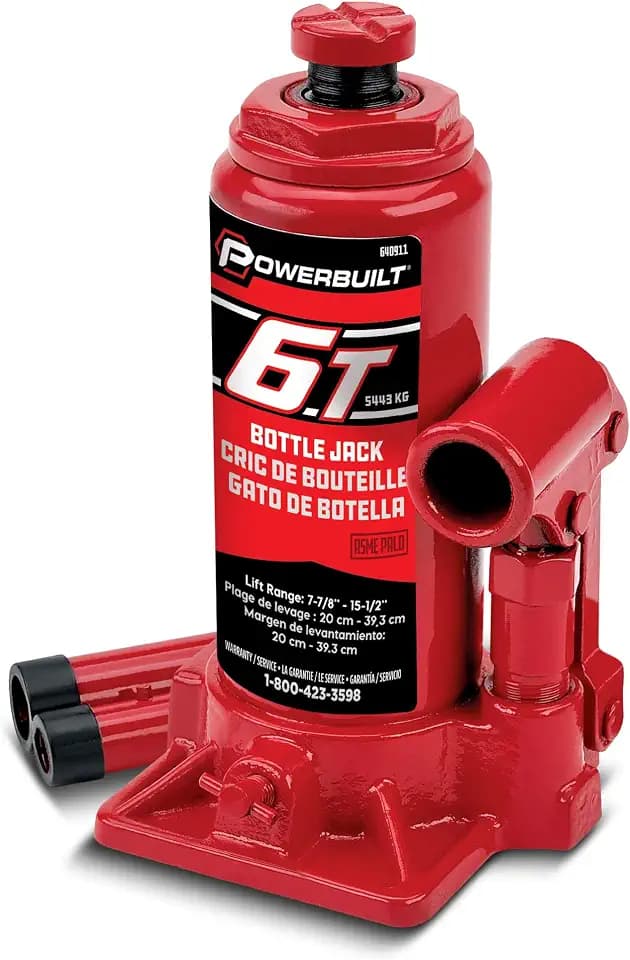 Powerbuilt 6 Ton Bottle Jack, Hydraulic Lift, Heavy Duty Stable Base, 12000 Pounds, Release Valve, Lift up to 15-1/2 Inches - Red 640911