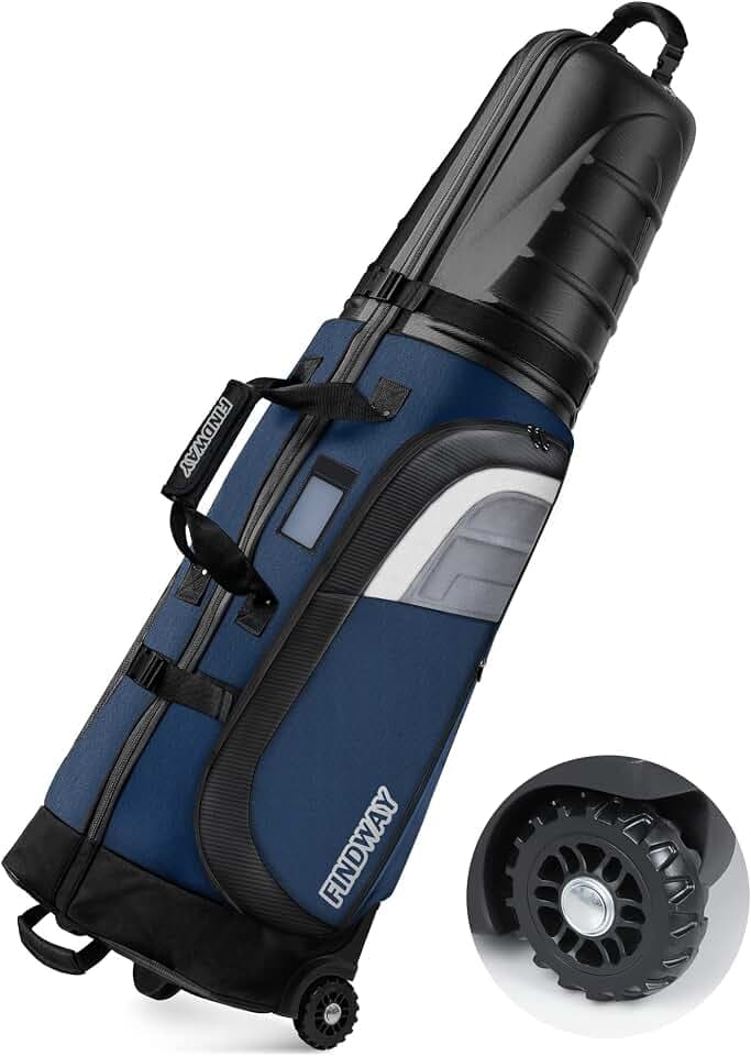 Findway Golf Reisetasche mit Rädern, Hochwertige wasserdichte Golftasche für Reisen und Flüge mit Rädern und Hartem Kopfteil, Schutz für Schläger, Tragbar und Leicht