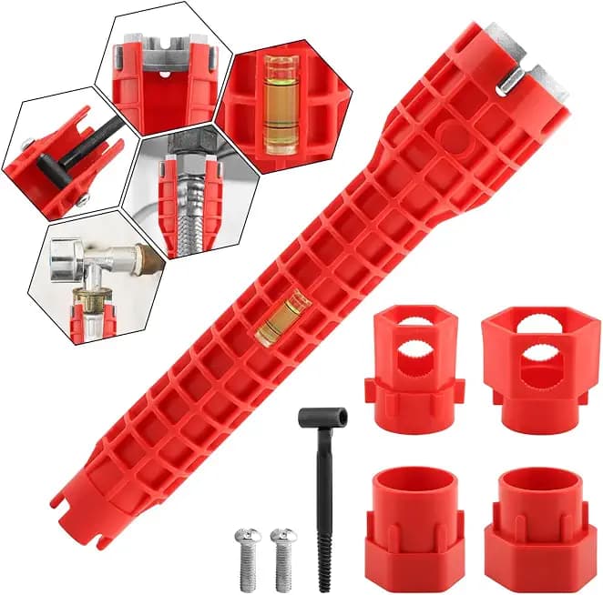 NINEFOX 14-in-1 Multi-functional Wrench Faucet & Sink Installer Plumbing Wrench (Red)