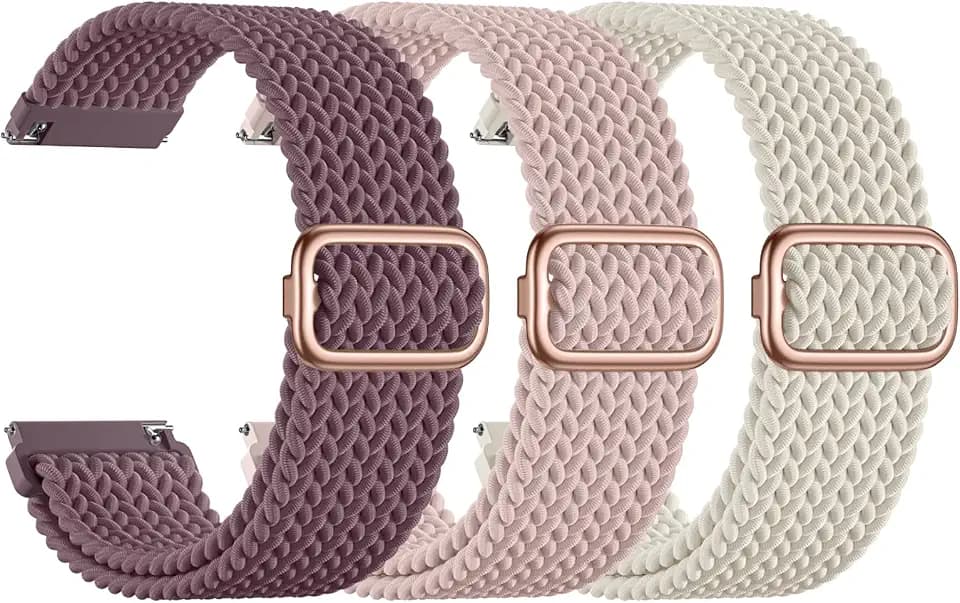 SNBLK 3 Pack 18mm 20mm 22mm Braided Watch Band Compatible with Garmin Vivoactive 5 Watch Bands/Vivoactive 6/3/4s, Quick Release Adjustable Elastic Nylon Loop Strap for Venu 3S/2S/Venu 3/2 Women Men
