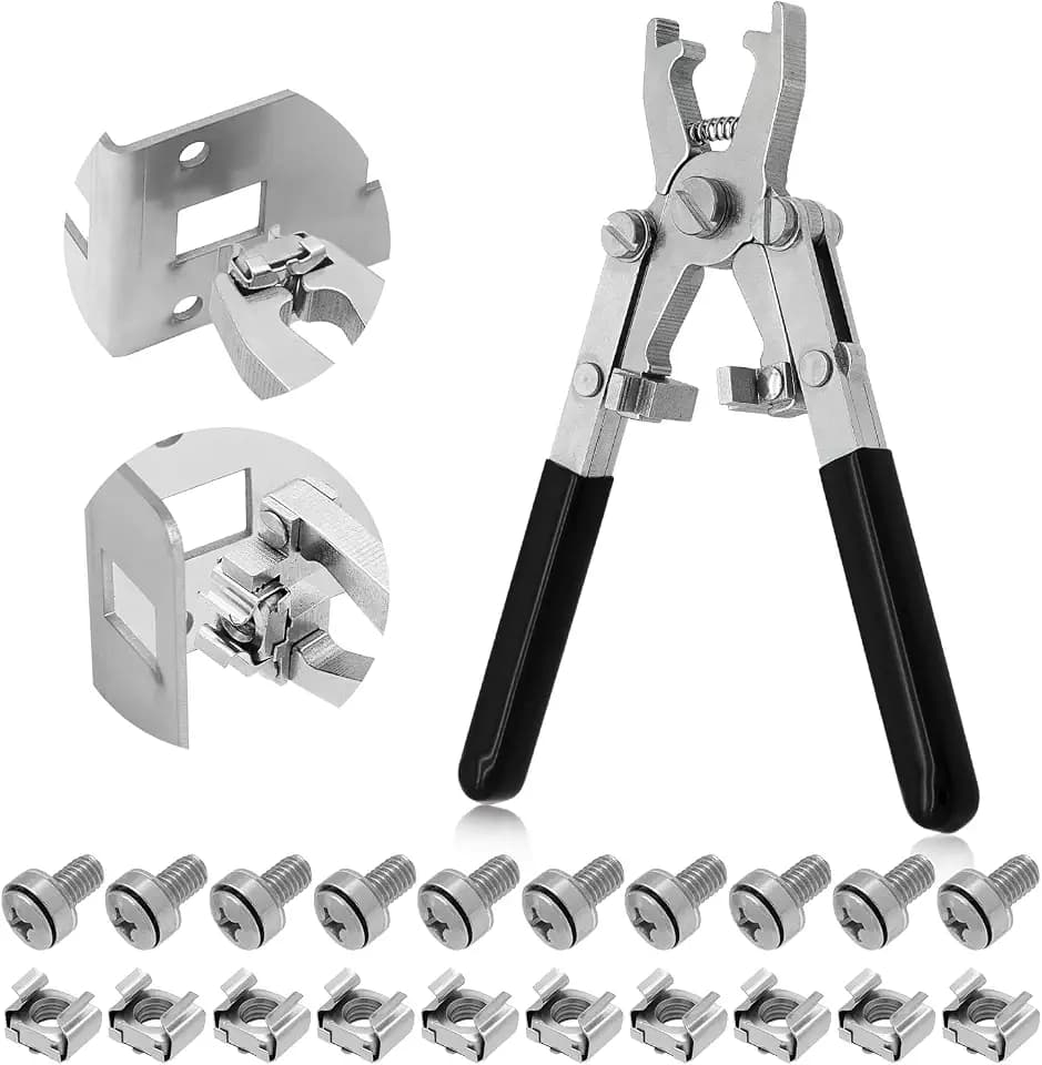 Rotable Dual Head Cage Nut Tool Kit with 10 Sets M6 Silver Rack Mount Screws - Screw Install and Remove Tool for M4 M5 M6 M8 M10 - Screw Tool Kit for Server Rack, Network Cabinet, Data Center(Black)