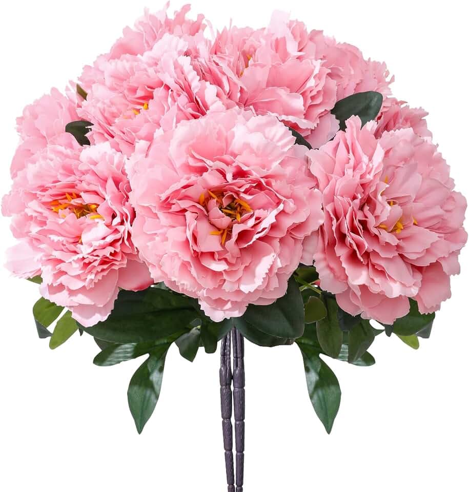 Deep Pink Premium Silk Artificial Peonies, 2 Bouquets (10 Large 5.12" Heads), 13.78" Tall Fake Floral Arrangements for Wedding Centerpieces, Home Decor & Indoor Vase Display