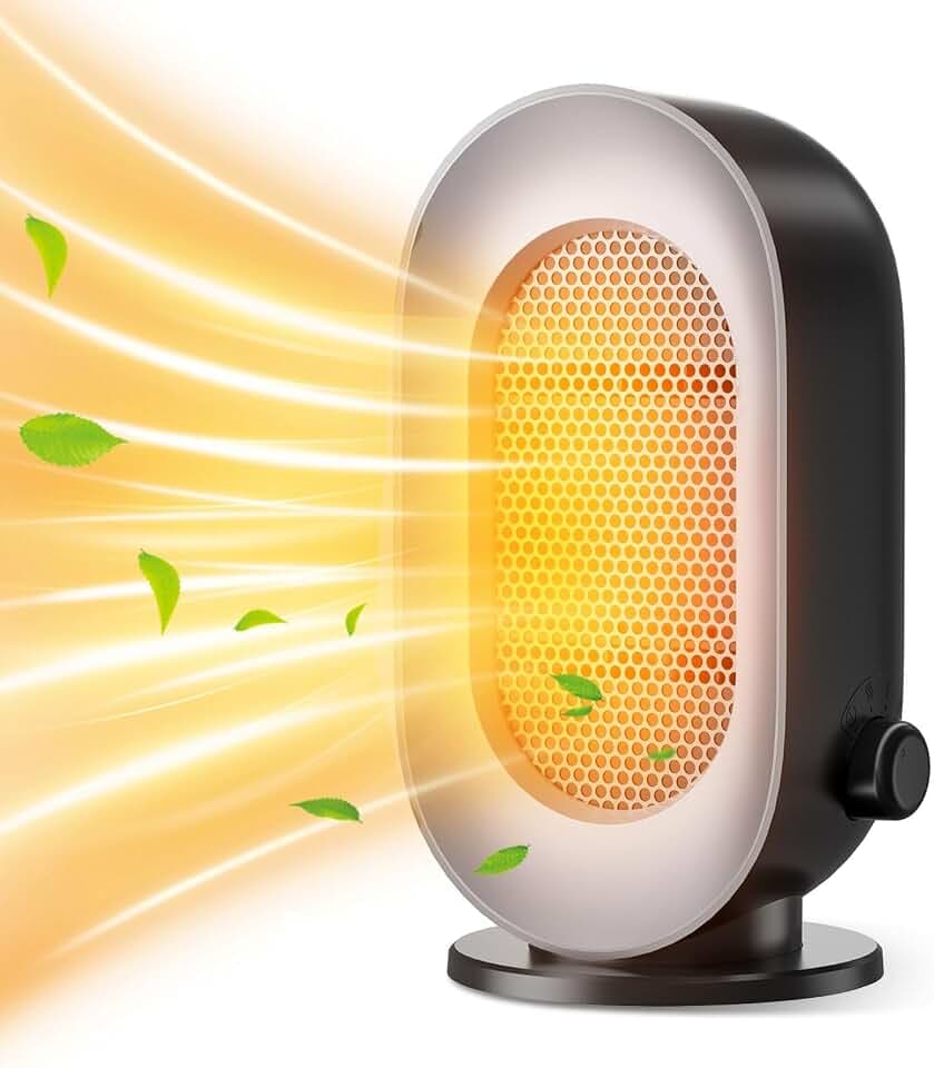 Heizlüfter Energiesparend leise, 600W Elektroheizung Elektrisch Elektroheizkörper mit Thermostat,3 Heizung PTC Keramik Heizstrahler,Tip Over Schutz klein Electric Heater für Bad Schlafzimmer Schwarz