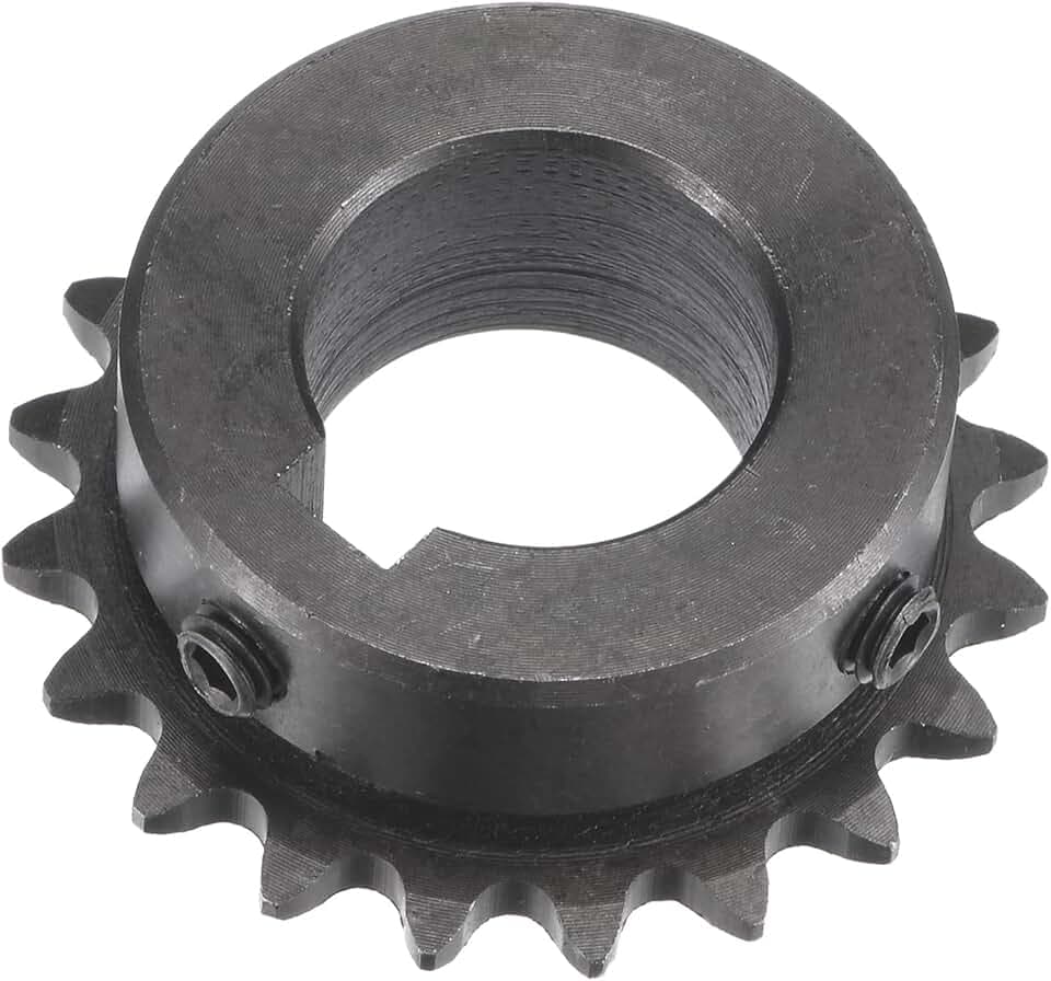 sourcing map 20 Zähne Ritzel B Typ, 25 Kette, Einzelstrang 1/4 Zoll Abstand, 19 mm Bohrung Schwarzoxid C45 Kohlenstoffstahl, Keilnut mit Stellschrauben für ISO 04C