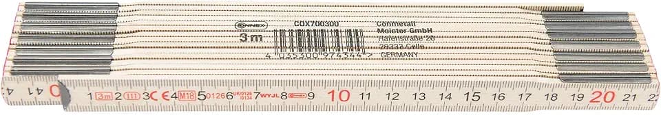 Connex Gliedermaßstab Holz – 3 Meter Länge – Metrische Skala