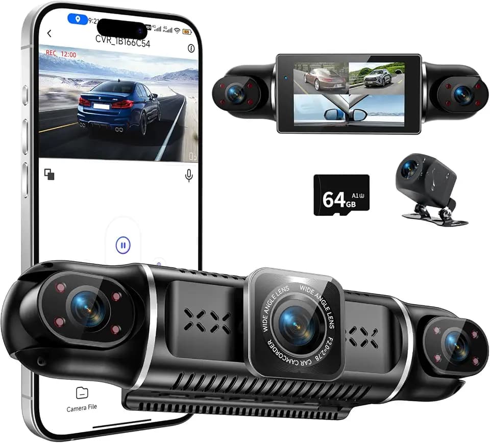 360°View 4 Channel Dash Cam, 4K+1080P Front and Rear Inside Left Right, Dash Camera for Cars, Built-in G-Sensor, IR Night Vision, 24H Parking Mode,64GB SD Card,Loop Recording,Wireless APP Transmission