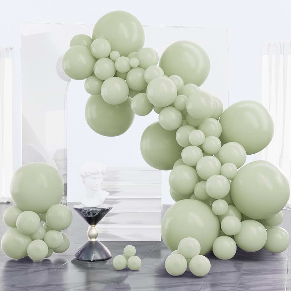 PartyWoo Sage Green Balloons 100pcs Dusty Boho Green Color Different Sizes