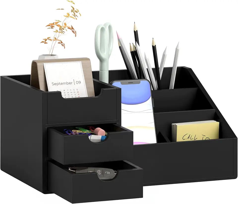 HOMCOM Schreibtischorganizer mit Schublade Schwarz 33 x 20,5 x 15,5 cm
