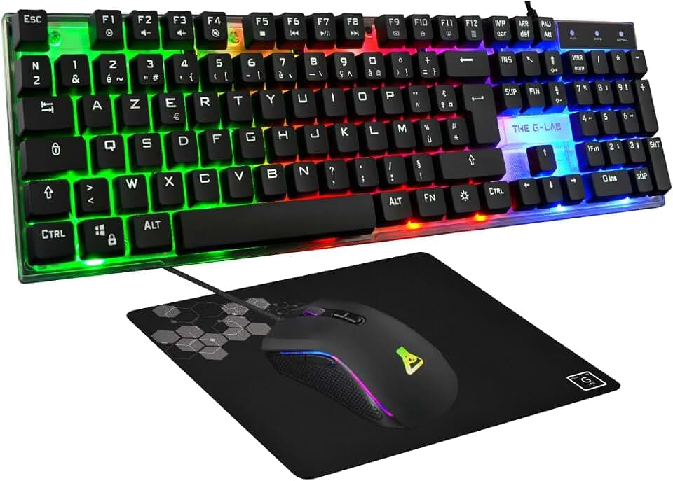 Combo Da Gioco 3 In 1 - Tastiera Da Gioco Retroilluminata E Mouse Da Gioco + Tappetino Per Mouse - The G-Lab - Combo Yttrium