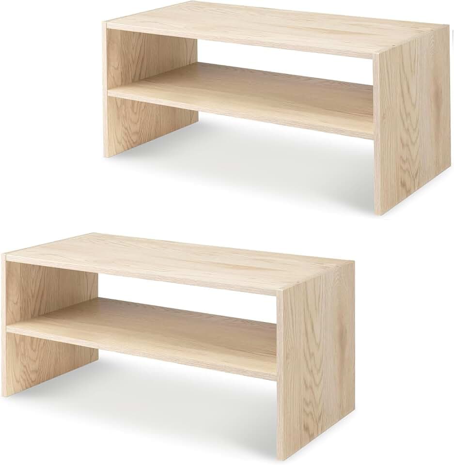 Whitmor Stackable 31" Extra Wide 2-Shelf Storage Organizer, Light Brown,2 Pack