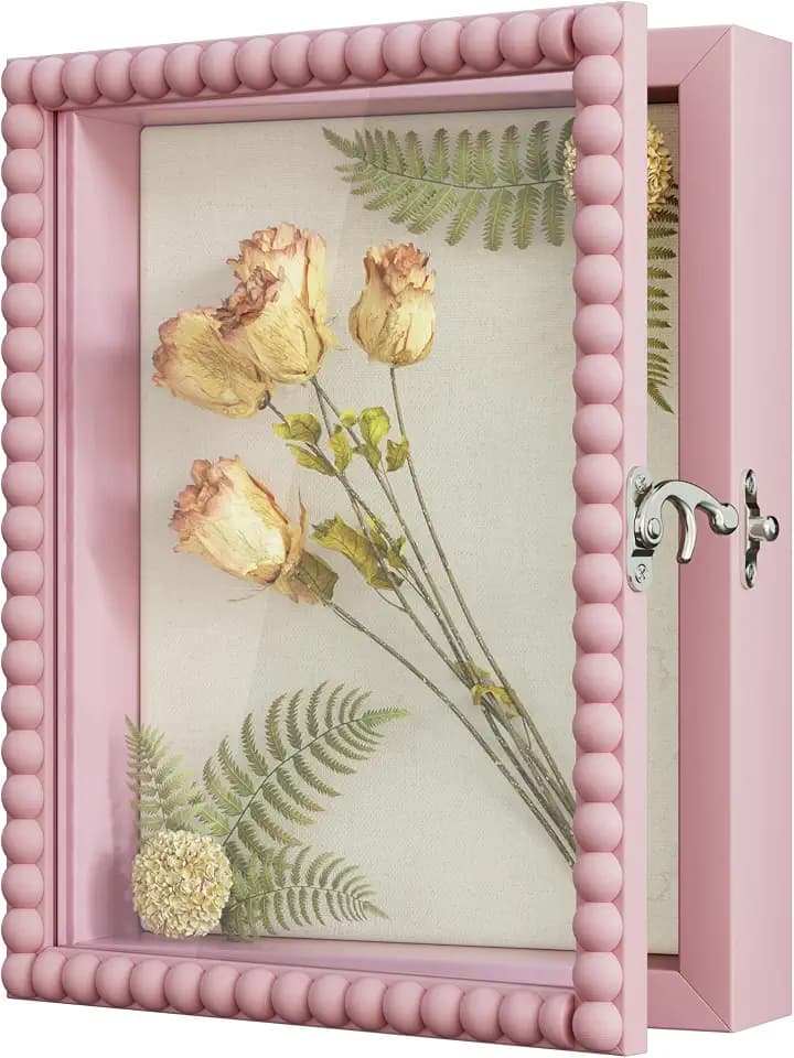 Love-KANKEI 8x10 Deep Shadow Box Frame,Unique Solid Wood Beads Frame,Pink