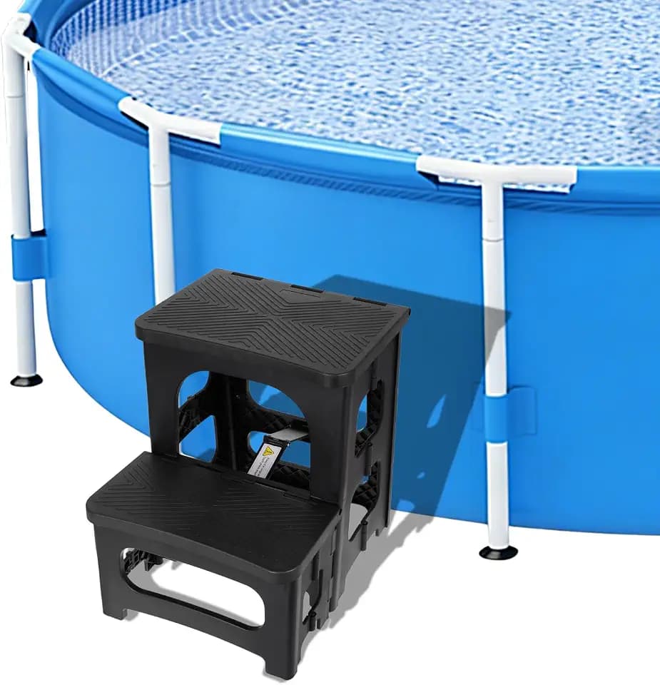 Foldable Spa Hot Tub Steps, 2 Step Stool Non-Slip Pool Ladder, Universal Collapsible Spa Steps Hot Tub Stairs for Kitchen Toilet Bedroom Office RV Deck Patio (Black)