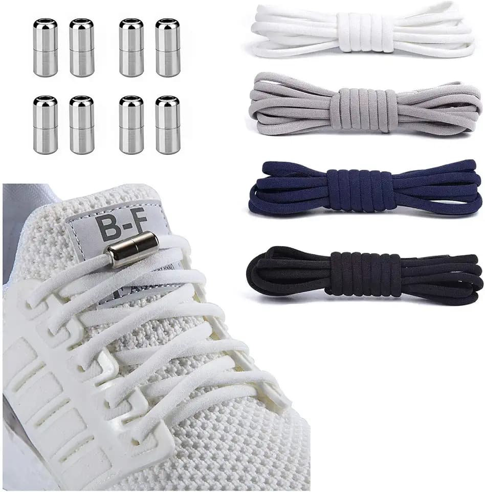 Booyckiy 4 Pairs No Tie Elastic Shoelaces for Adults and Kids