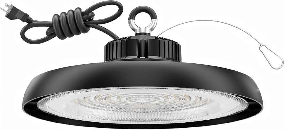 200W UFO LED High Bay Lights, Ultra Bright 30000LM 5000K Daylight High Bay LED Shop Lights for Warehouse Workshop Garage with US Plug & Safety Rope Commercial Bay Lighting - 1Pack