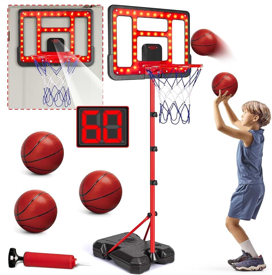 Kids Basketball Hoop, Adjustable Height Basketball Toys with LED Scoreboard