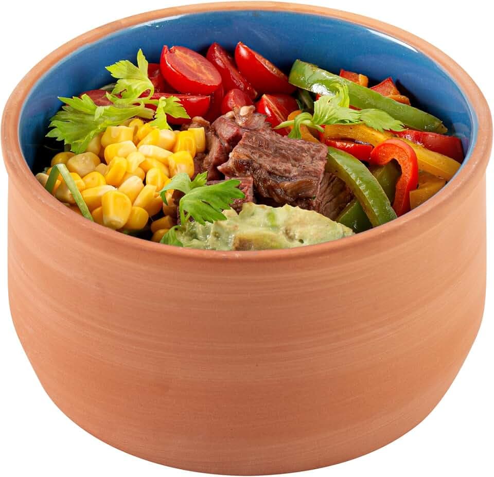 Restaurantware-Terra Tek 34 Ounce Terracotta Cazuelas, 10 Blue Glazed Clay Pots For Cooking - Oven-Ready, Microwavable, Terracotta Serving Pots, Dishwashable, For Cooking And Serving