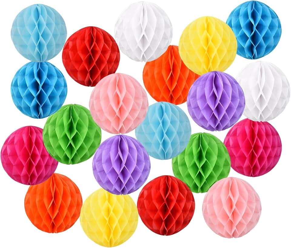 Papier Wabenbälle 20 Stück, iMeshbean 20cm Seidenpapier Honeycomb Balls Bunt Wabenpapier Papierkugeln Hängende Dekoration Set für Hochzeit Geburtstag Party (Mehrere Farben)