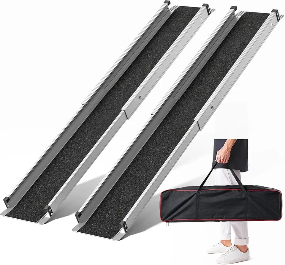 7FT Telescoping Aluminum Portable Wheelchair Ramp with Bag, 600LBS