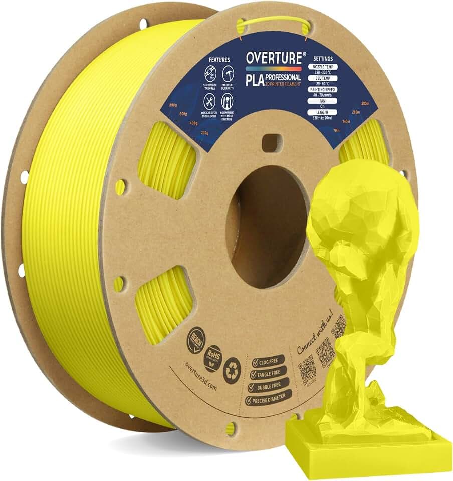 OVERTURE PLA PRO Filament 1,75 mm PLA+ Leuchtgelb | Farbintensiv schlagzäh