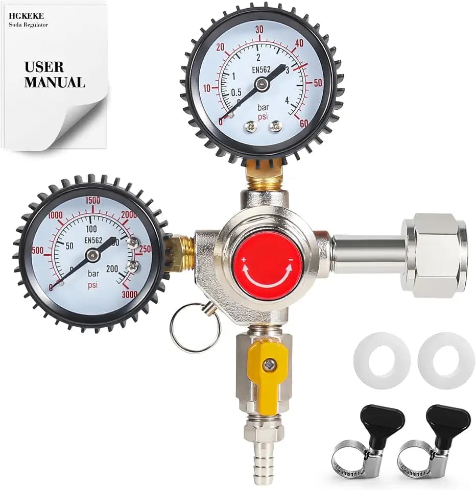 CO2 Regulator Draft Beer Regulator 60PSI Output Pressure Dual Stages Kegerator CO2 Regulator with Precision Control & CGA-320 Inlet Kegerator Parts for Homebrew with Hose Clamps