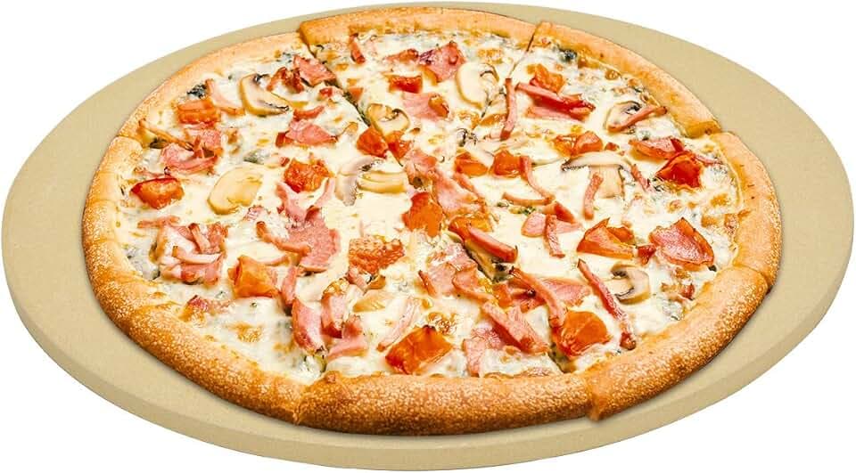 Onlyfire Pizzastein für Backofen und gasgrill,Backen, Grillen und Servieren Für Torten,Gebäck,Kuchen, Brot, Pizzal,hochwertigem Cordierit rund Pizzastein Ø 38cm