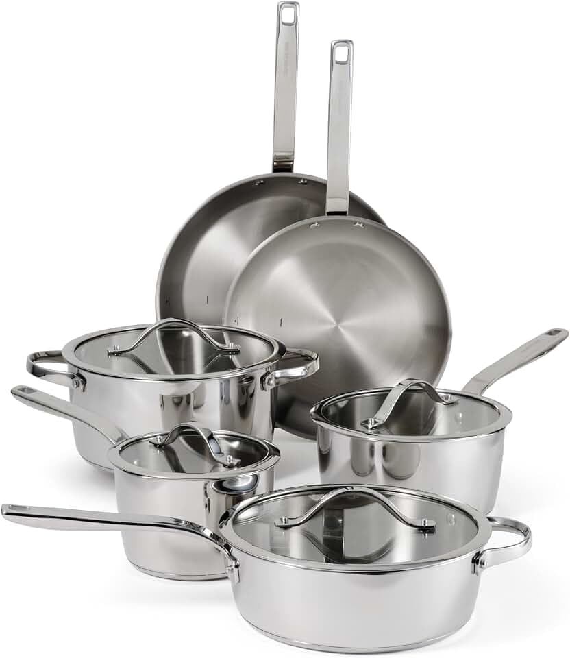 Tramontina Tempo Tri-Ply Base Stainless Steel 10-Piece Pots and Pans Set