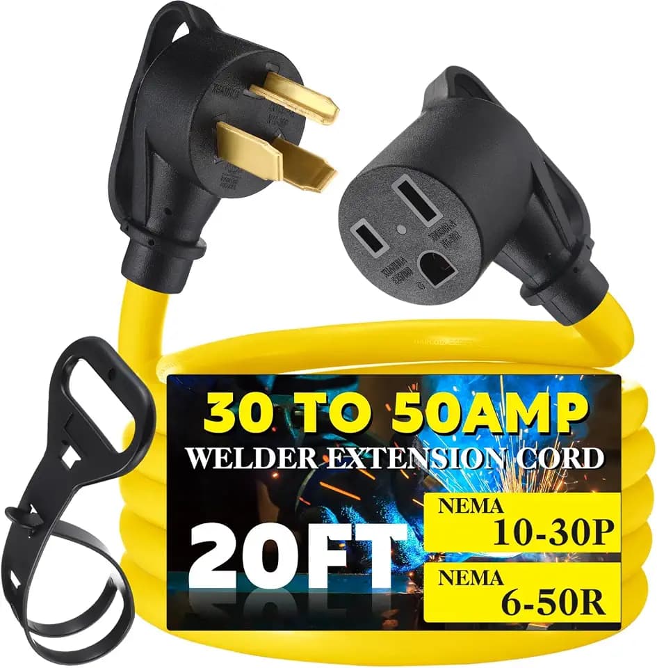 Tellegloww NEMA 10-30P to 6-50R Welder Adapter Cord 20ft 30 Amp to 50 Amp Welder Extension Cord, 3 Prong Dryer Plug Adapter for Welding Machine EV Charger, STW10 AWG/3C, ETL Listed