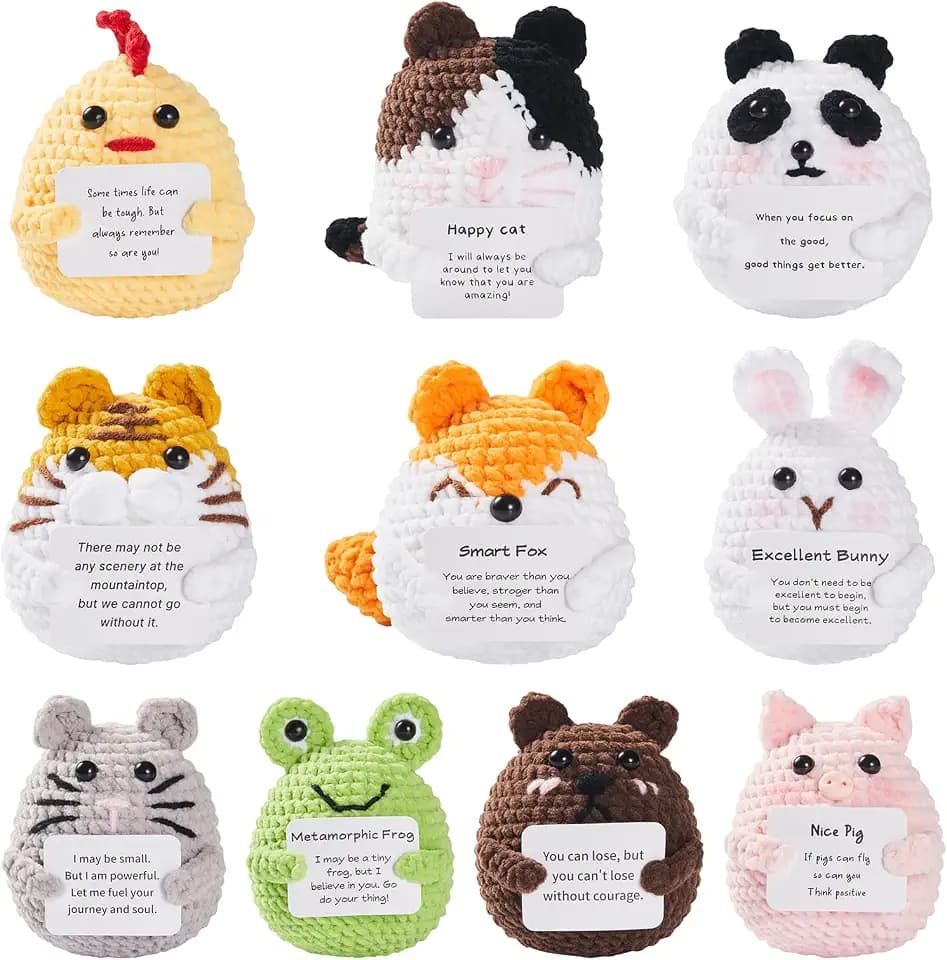 10pcs Positive Crochet Mini Animals Back to School Gifts for Students Teacher Employee Appreciation Bulk Self Care Gifts for Women Coworkers Fall Home Room Office Classroom Living Room Decor
