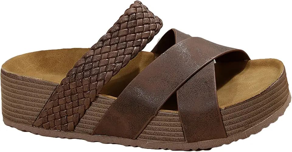 Epsion Women's Platform Slides Sandals Comfortable Arch Support Footbed Crisscross Slip-on Fashion Summer Beach Sandals