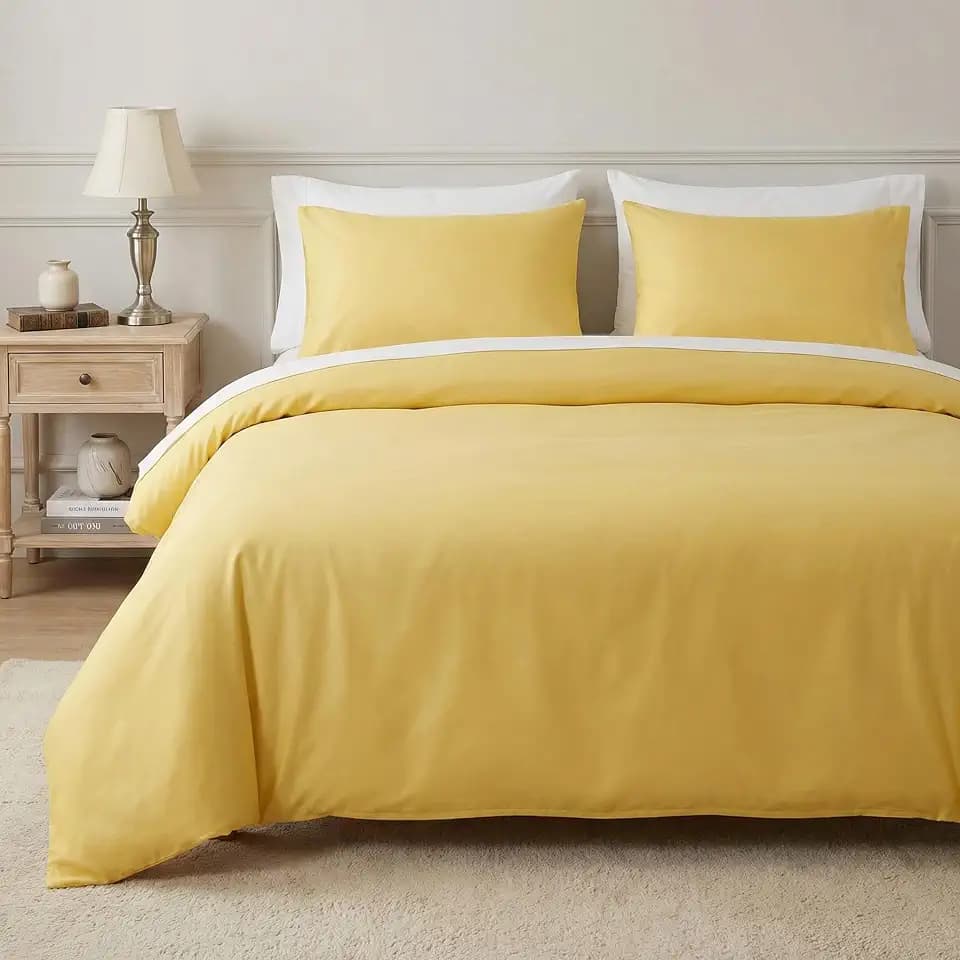 HeimenAogo High TC Egyptian Cotton Duvet Cover Queen Sateen Weave, Silky Soft and Breathable Bedding Set with Zipper Closure, Extra-Long Staple Cotton Bed Linen Aurora Yellow 3Pcs 90"×90"