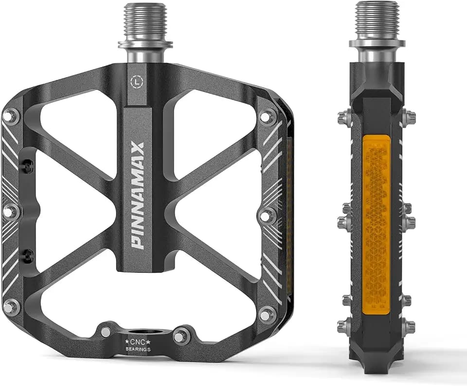 PINNAMX MTB Pedale Fahrrad,CNC-Aluminium Fahrradpedale rutschfest mit Reflektierenden,3 Abgedichtete Lager, 9/16 Zoll Flat Pedal für Rennrad, Mountainbike, Gravel Bikee-Bike