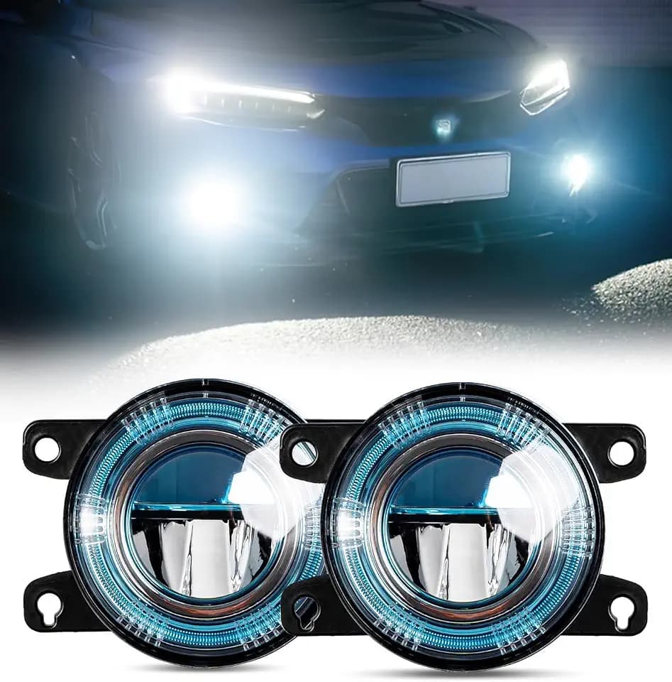500% Bright OEM Style White LED Fog Lights Blue Lens for 16-26 Honda Civic