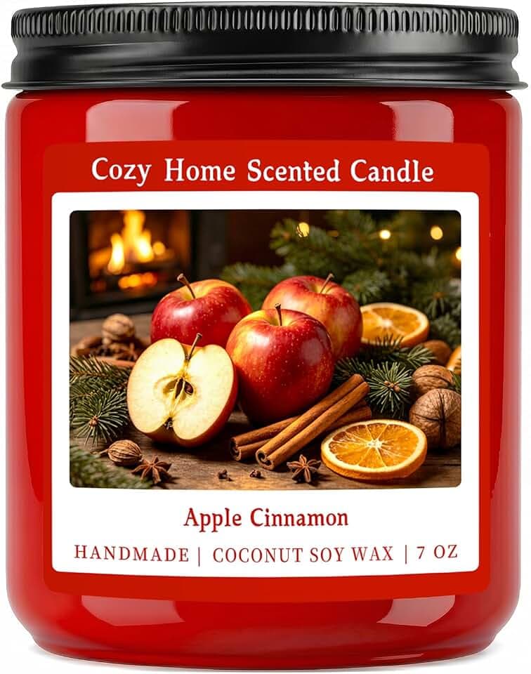 Homsolver 7OZ Apple Cinnamon Scented Candle, Fall & Winter & Christmas Holiday Candle for Home, Luxury Coconut Soy Wax Blend with 50H Clean Burn, Ideal Small Christmas Candles Decor & Gifts for Women