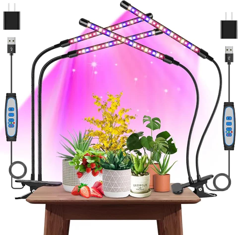 Garpsen Plant Light, 2 Heads Grow Lights for Seed Starting with Clip, 2Pack