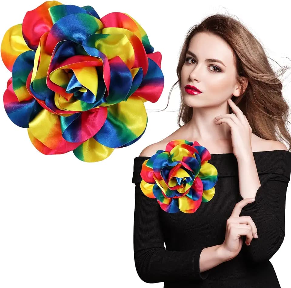 7.5in Extra Large Rose Brooch Valentine's Day Exquisite Shiny Satin Camellia Brooch Oversized Flower Brooch Lapel Pin,Suitable For Women Dance Banquet Wedding Hair Clothing Accessories