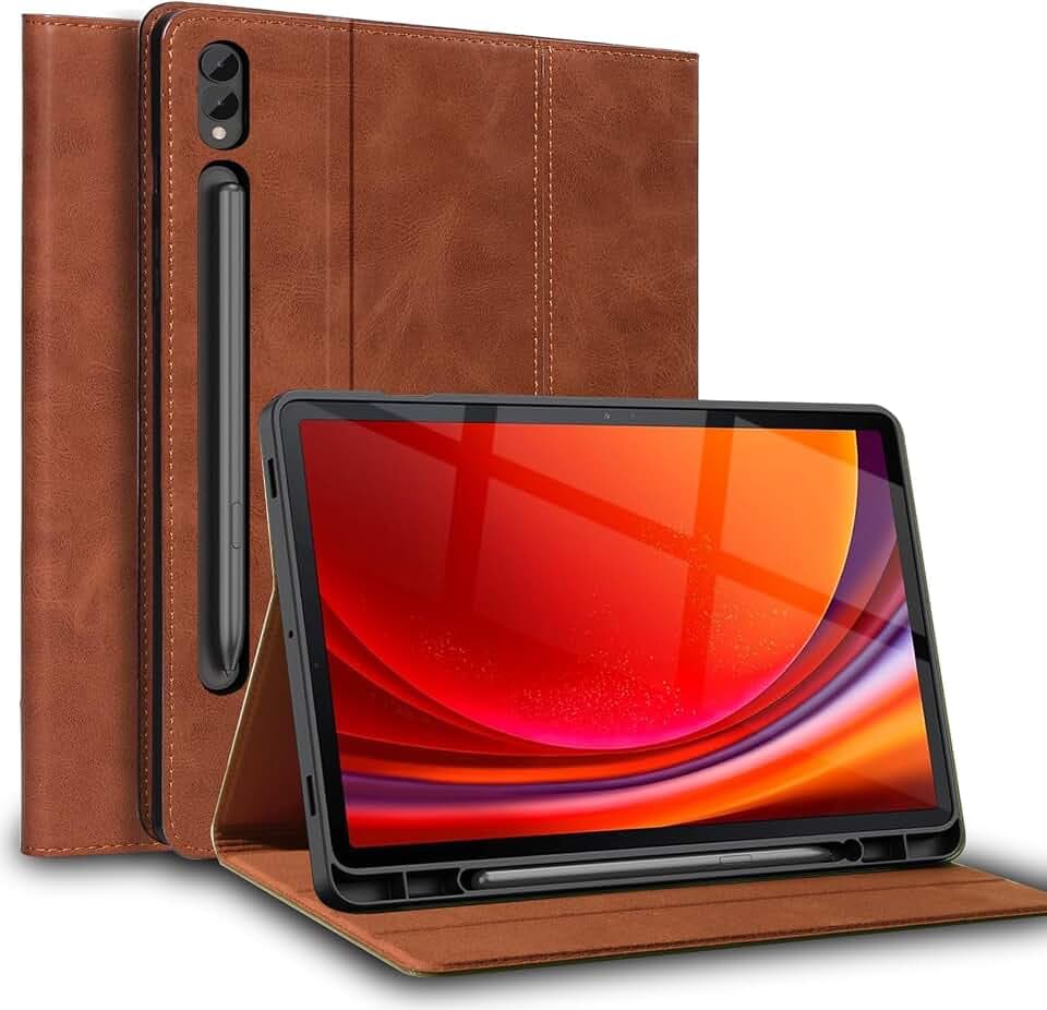 Gexmil Leder Hülle für Samsung Galaxy Tab S10/S9 Ultra 14.6 Zoll | Smart Leder Cover/Flip mit Stifthalter,Auto Schlaf/Aufwachen,Schutzhülle Einstellbarer Ständer,Stoßfest,Braun
