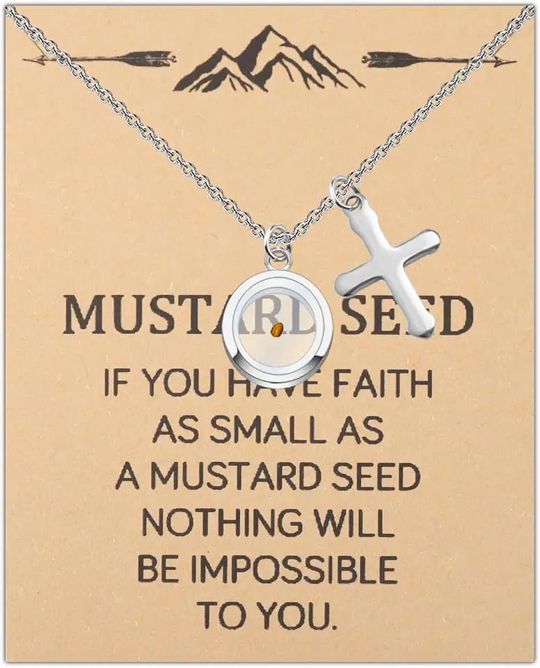 PLITI Mustard Seed Cross Necklace If You Have Faith As Small As A Mustard Seed Nothing Will Be Impossible To You Gift