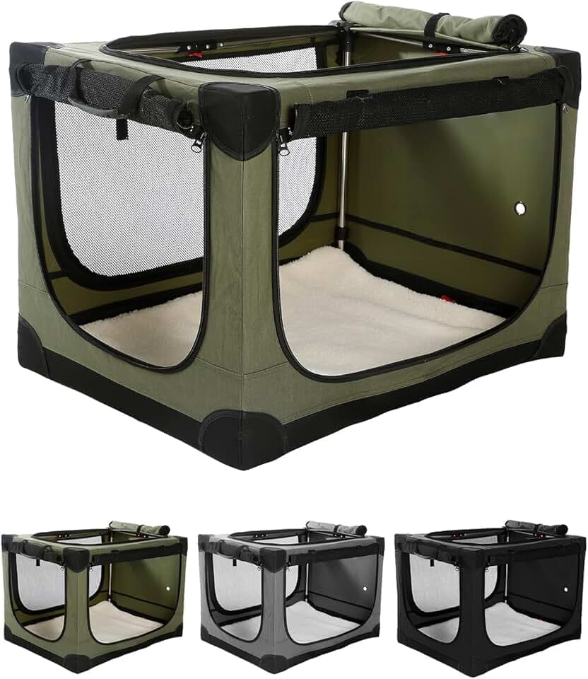 derimkcoa 106 * 78 * 78CM Hundebox faltbar, Hundetransportbox Auto für große Hunde bis 36 kg, tragbare Soft-Hundebox mit reißfesten Netzfenstern, Plüschmatte und Tragetasche,Grün