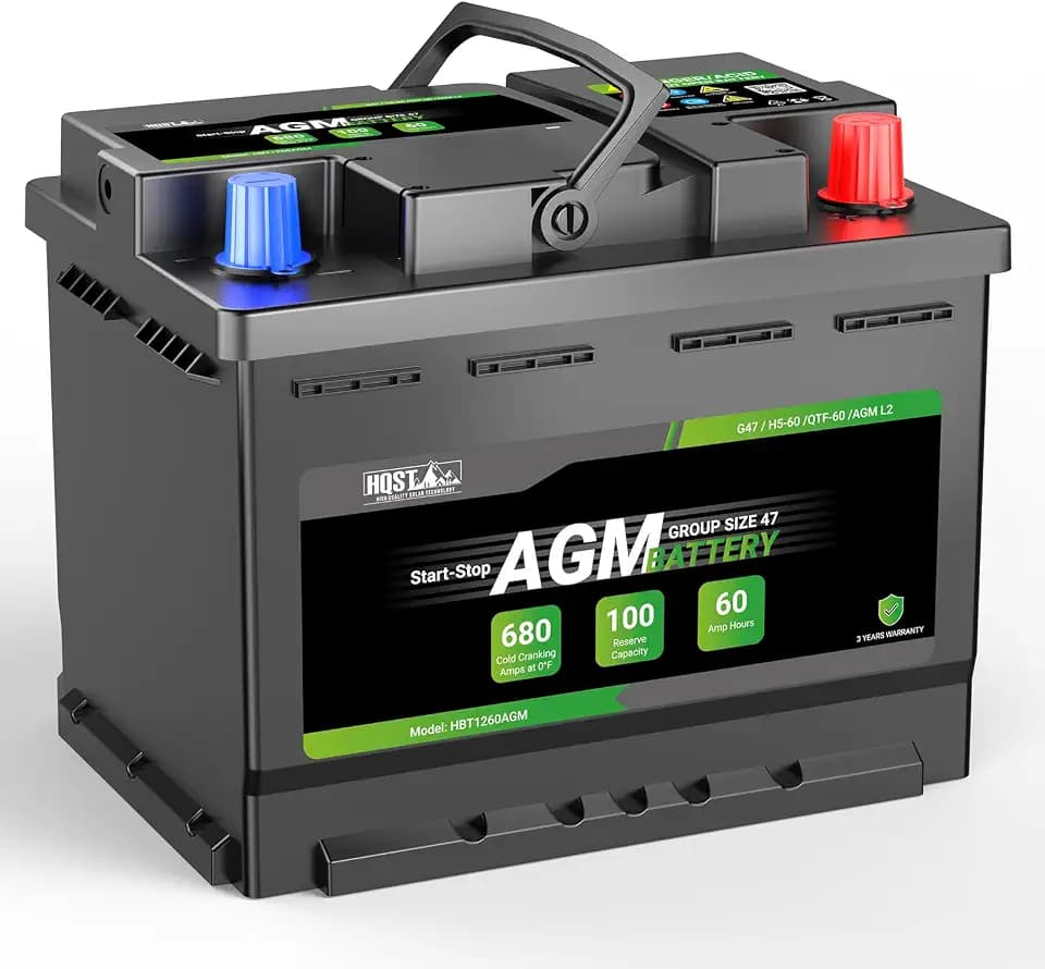 HQST 12V 60Ah AGM Car Battery, Group 47 H5, 680CCA, 100RC, Start-Stop