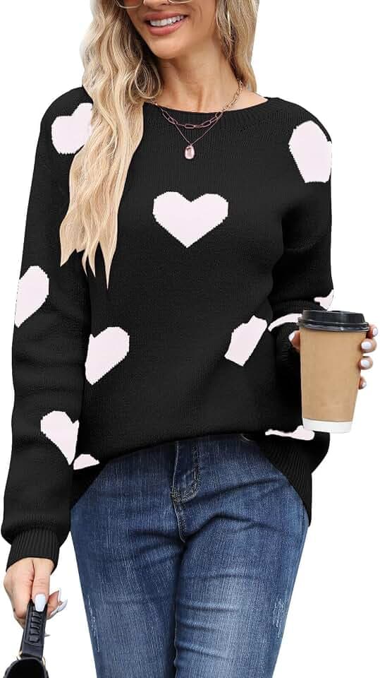 Women's Pullover Sweaters Cute Multi-Hearts Knitted Casual Sweater