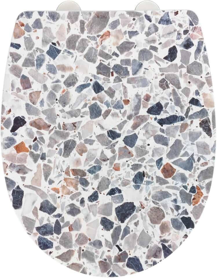 WENKO WC-Sitz Terrazzo, High Gloss Oberfläche, Toilettendeckel mit Absenkautomatik aus bruchstabilem Thermoplast, recycelbarer Kunststoff, Maße (B x T): 36,5 x 45 cm, mehrfarbig